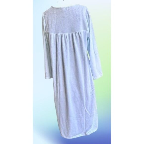Miss Elaine Maxi Nightgown Small Blue Fleece Embroidered Flowers Lace Buttons - Picture 4 of 12